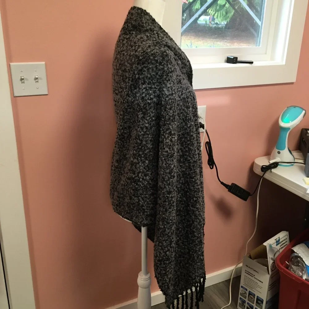 Black & Grey Textured  Fringed Blanket Scarf